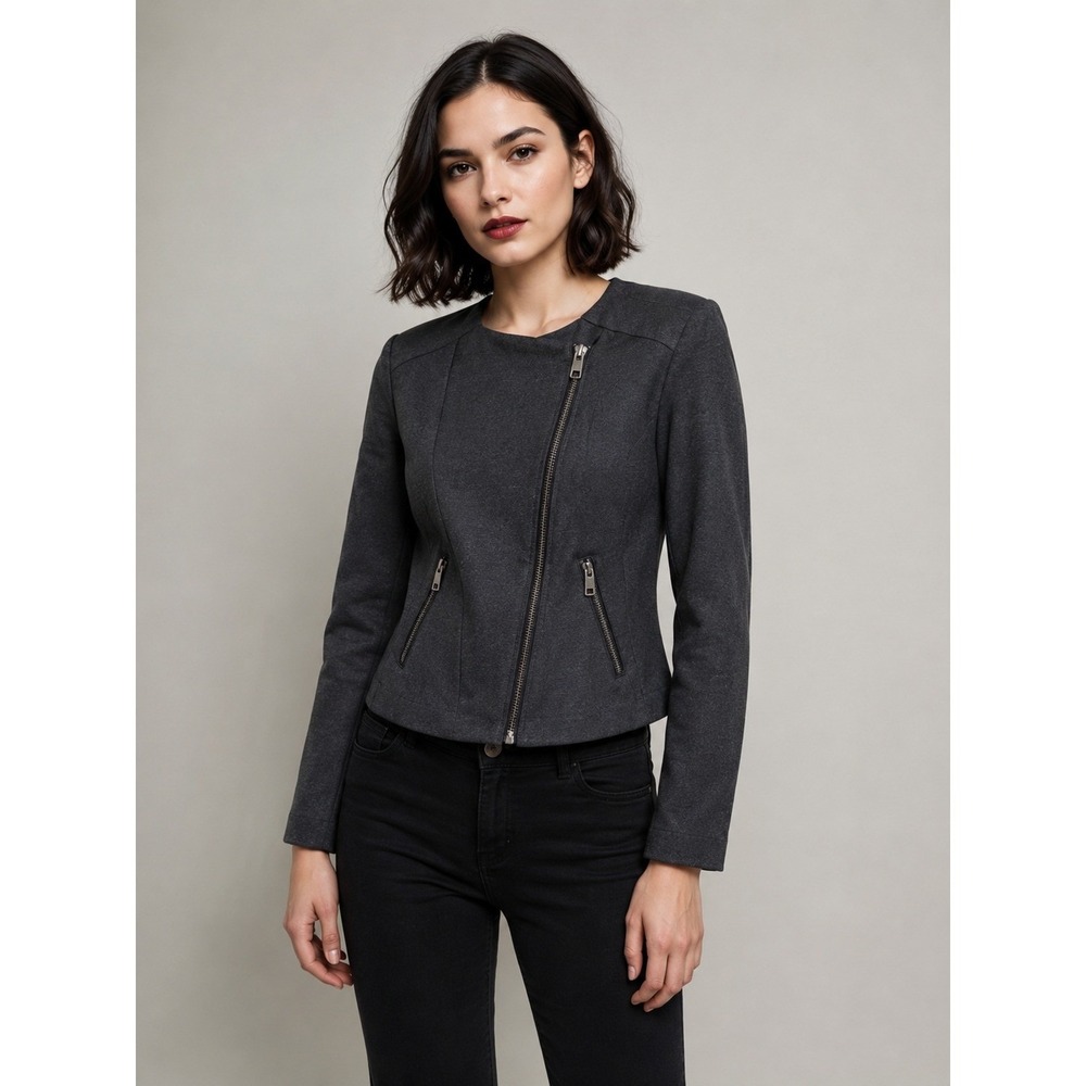 Catherine Malandrino Gray Runway Tailored Motor Jacket Sz S Edgy Biker Soft Punk